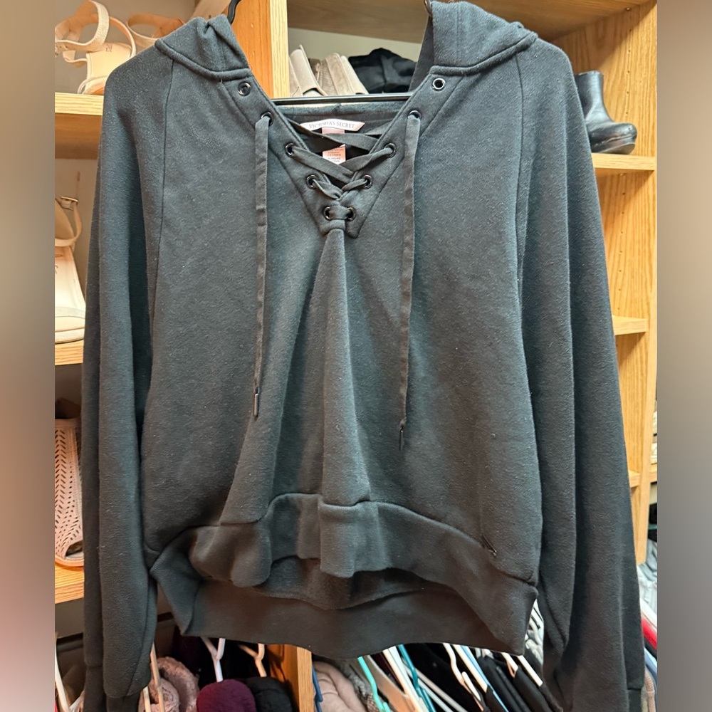 Victoria's Secret Charcoal Lace-Up Sweatshirt